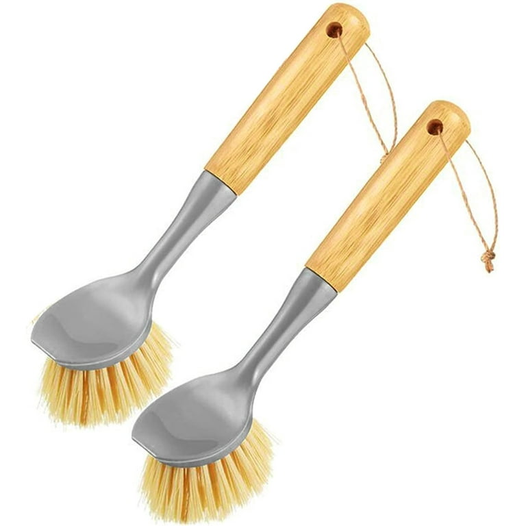 2 Pack Dish Brush with Handle, Household Kitchen Scrub Brushes for Cleaning, Dish Scrubber with Stiff Bristles for Pots, Pans, Sink