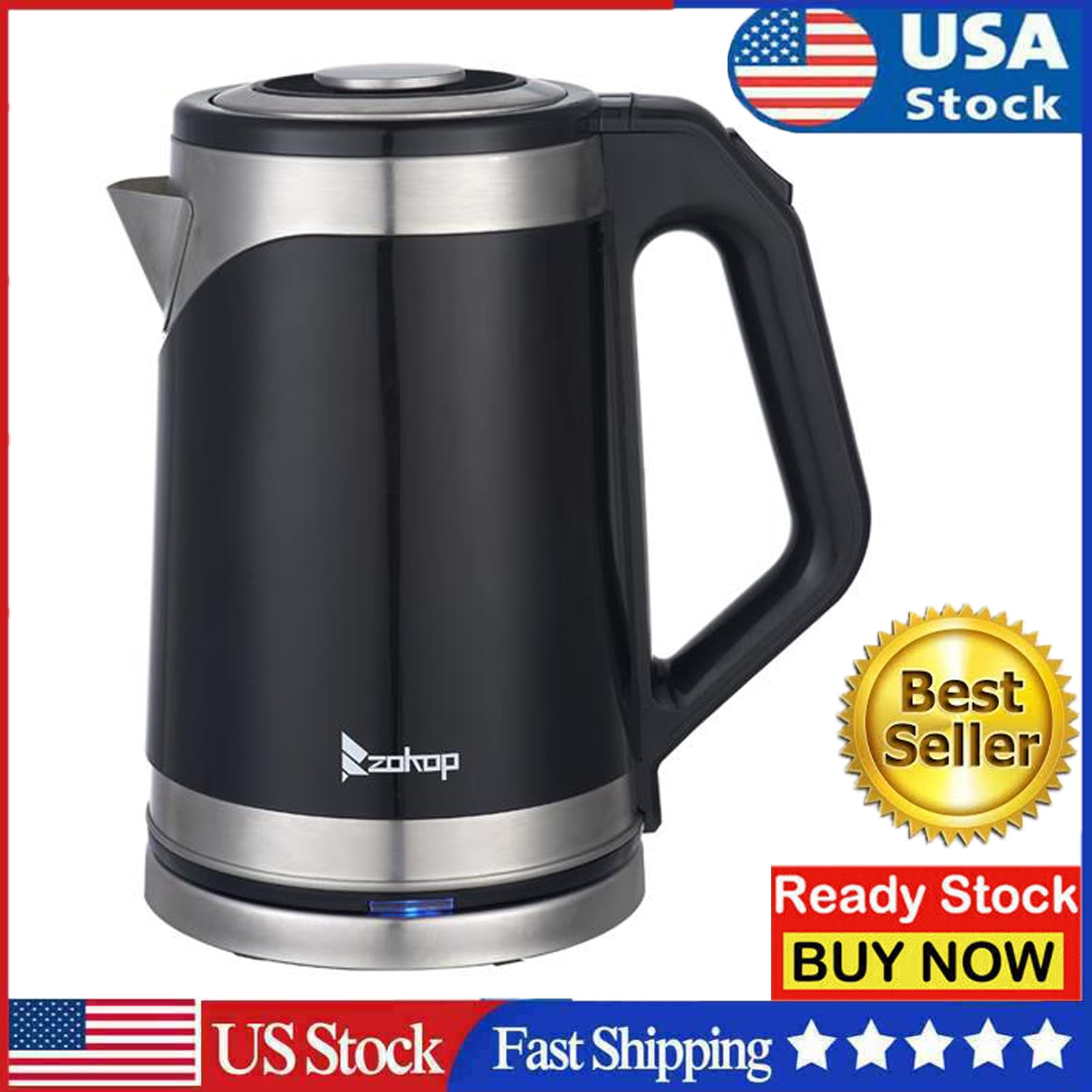 Hottest Electric Glass Kettle LED Indicator Lights, 360 deg Swivel Base, BPA Free, Stainless