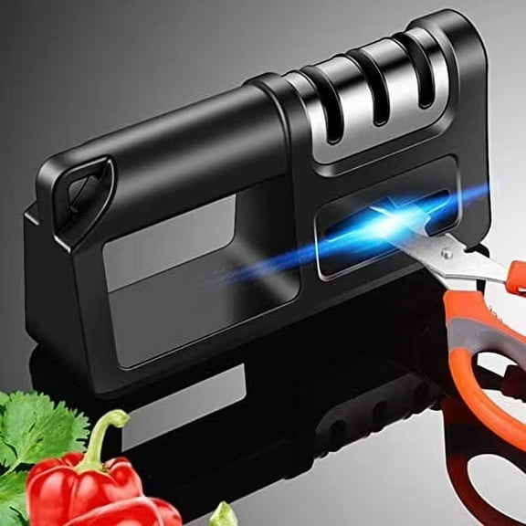 Hottest Knife Sharpener,4-in-1 Kitchen Chef Knife and Scissors Sharpener, Professional Diamond Rods Expertly Sharpen Steel, Ceramic Knives and Scissors Easily, Manual Knife Sharpeners (Black)