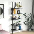 thumbnail image 1 of Hottest Ladder Shelf Bookshelf, 5-Tier Industrial Bookshelf with Metal Frame and Wood Board, Wall Mounted Bookcase Open Shelf Organizer for Home Office, Bedroom and Living Room, Black, 1 of 6