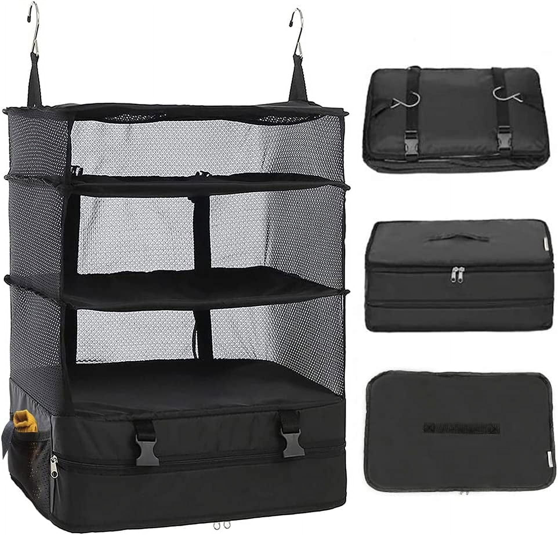 Pack Gear Hanging Suitcase Organizer, Travel Essential Foldable Packing  Cubes, Pack Large or Carry On Luggage, Shelf Clothing Organizer for Closet