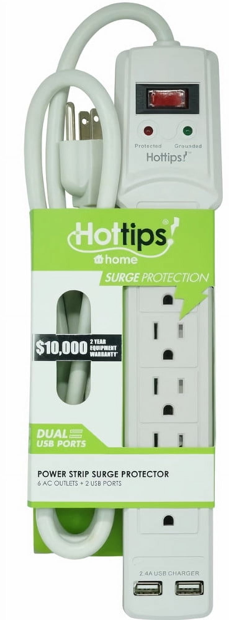 Hottips OctaEnergy 6Outlet Power Strip Surge Protector with 2 USB