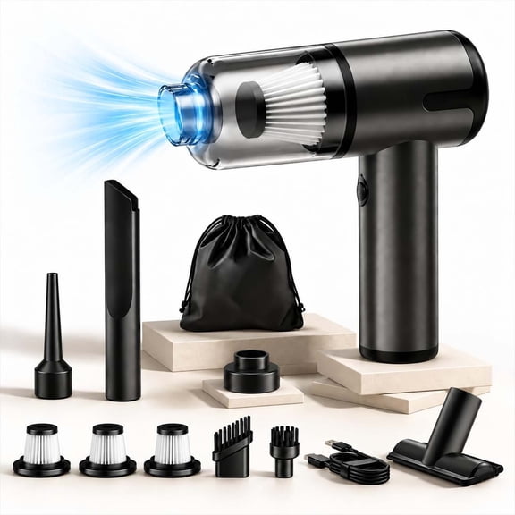 Hotusous Vacuum Portable Cordless, Mutilation Handheld Vacuum & Air Blower, Multiple Interchangeable Heads, 3 Washable Filters & Storage for Car, Pet Hair, Dust and Tight Gaps
