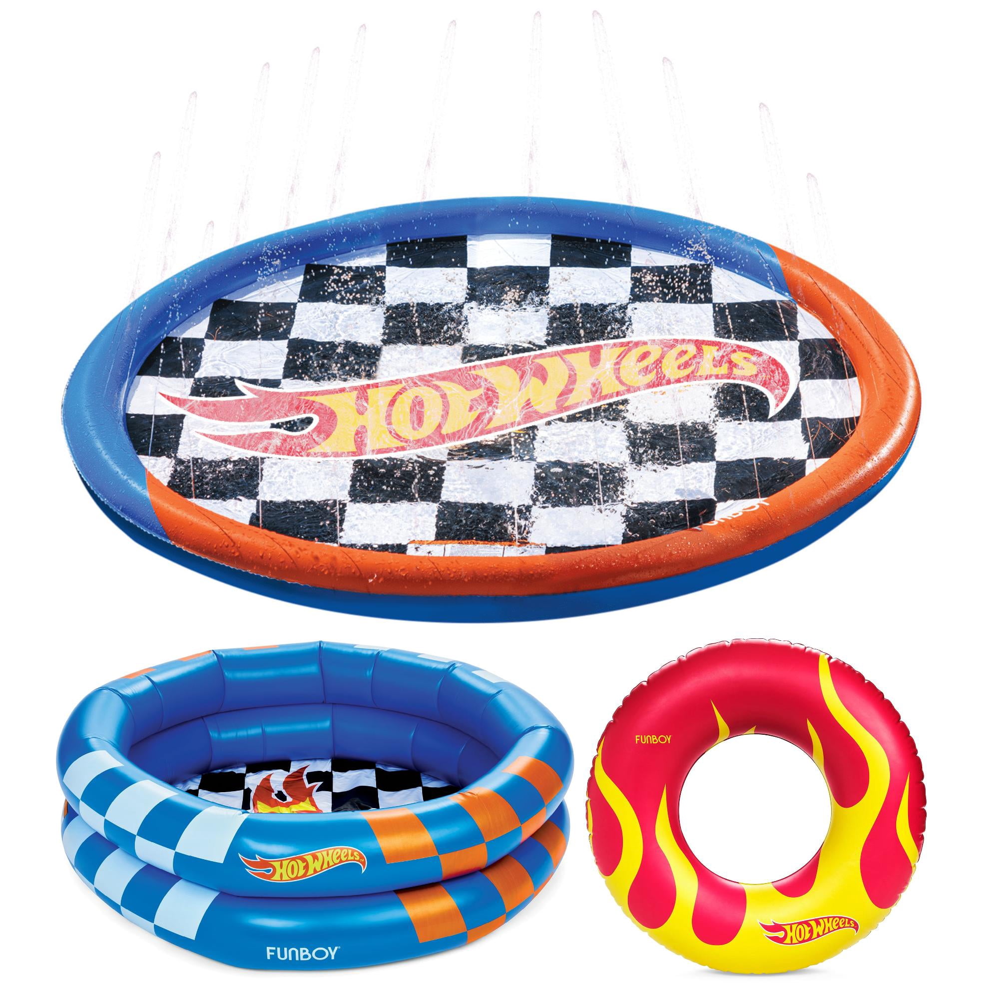 Hot Wheels™ + Float Life by Funboy Inflatable Round 2-Ring Pool, 48" Diameter, Children Ages 6+ Including Splash Pad and Swim Tube