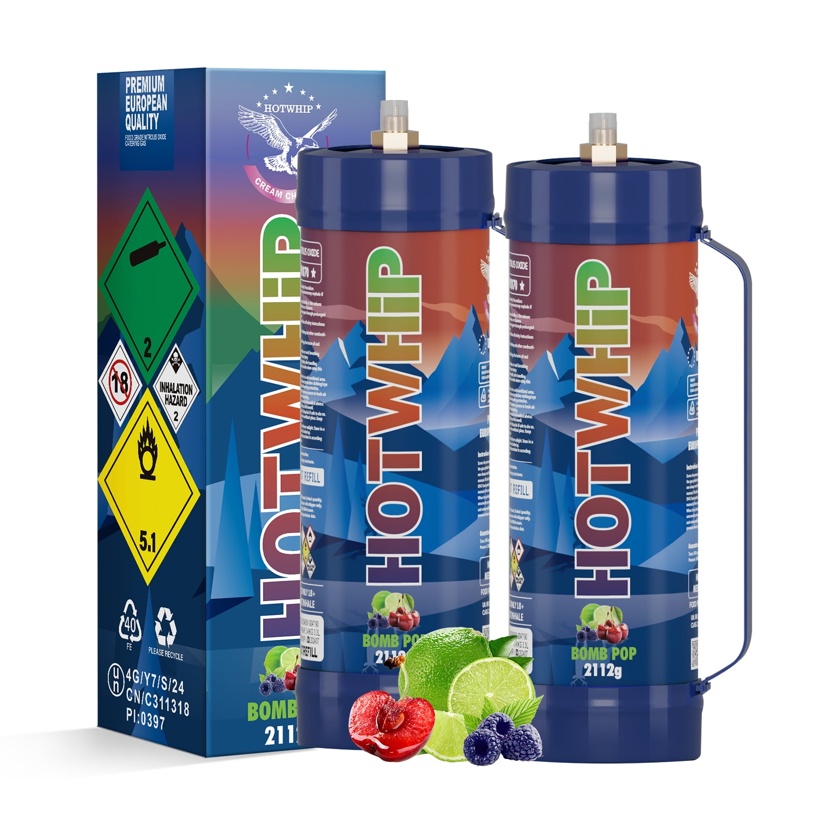 Hotwhip Bomb Pop Flavored N2O Chargers Food Grade Nitrous Oxide Tank
