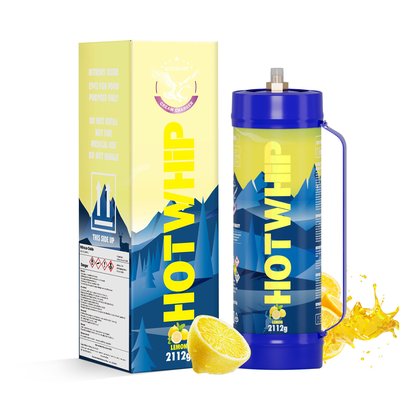 Hotwhip Lemon Flavored N2O Chargers Food Grade Nitrous Oxide Tank