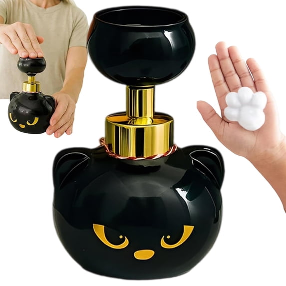 Hotyverty Cat Paw Foam Soap Dispenser, Cute Black Kitty Hand Soap Pump with Paw-Shaped Foam, Halloween Christmas Gift for Bathroom Kitchen Home Accessories