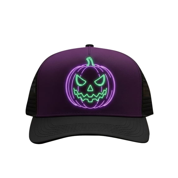 Hotyverty Clearance Purple Black Neon Pumpkin Snapback Cap, Spooky Halloween Themed Breathable Mesh Comfort Adjustable Strap, Unique Halloween Gifts For Men Women Halloween Party Cosplay Accessory