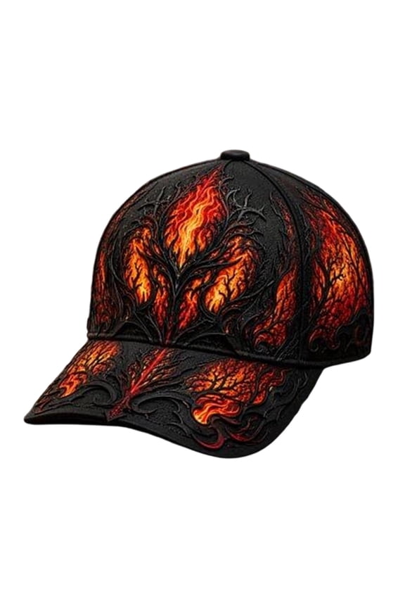 Clearance Red Orange Flame Tree Baseball Cap, Dark Gothic Embossed Textured Adjustable Soft Woven Fabric, Unique Halloween Hat Halloween Gifts For Men Women Street Punk Holiday Outfits