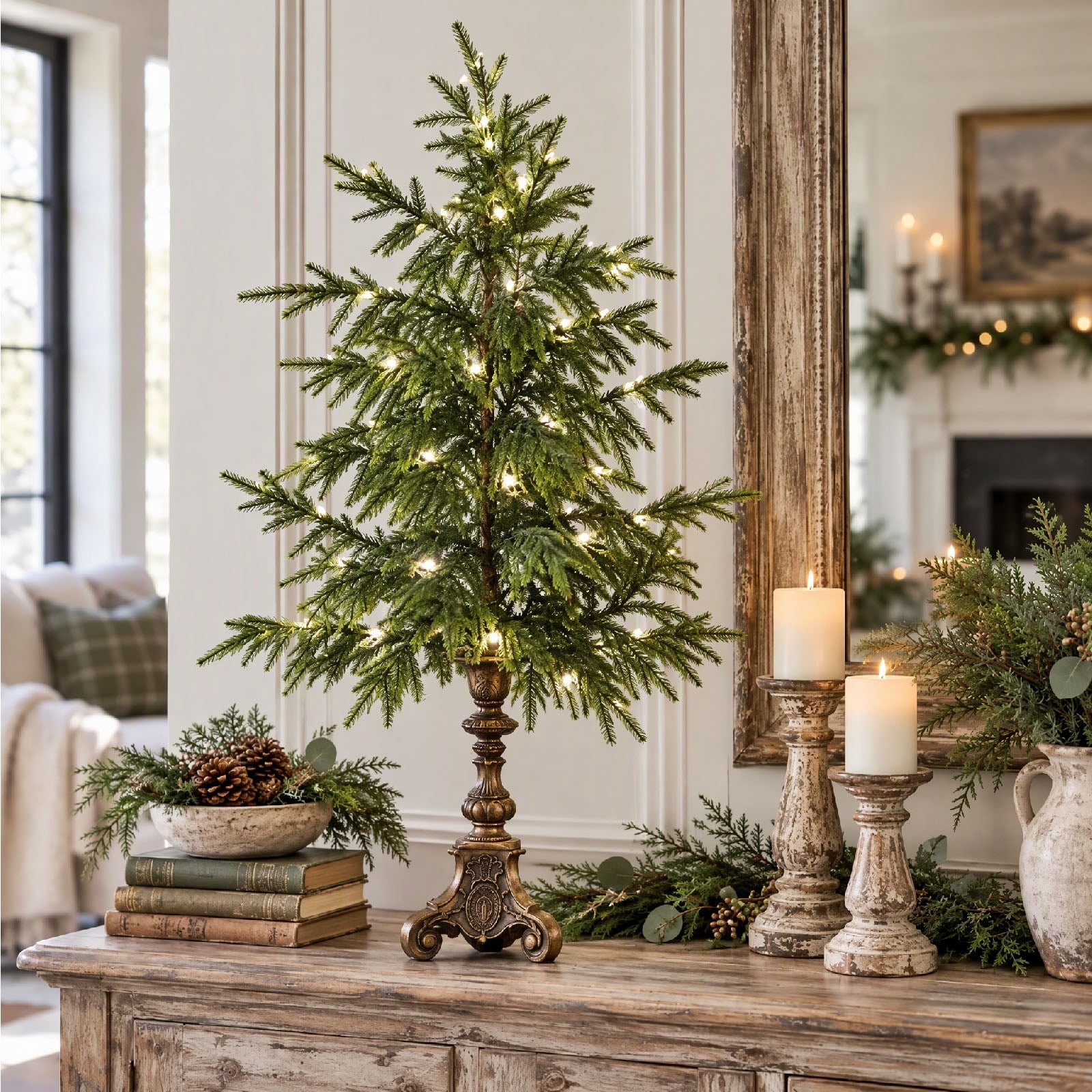 Hotyverty Vintage Lighted Norfolk Pine Christmas Tree, 18.1