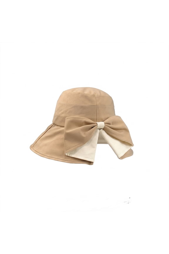 Hotyverty Women's Bowknot Wide Brim Sun Hat, Foldable Breathable UV Protection Bucket Hat, 360° Full Ray Lightweight Sun Hat For Women Summer Beach Travel Driving Outdoor Daily Vacation, Khaki
