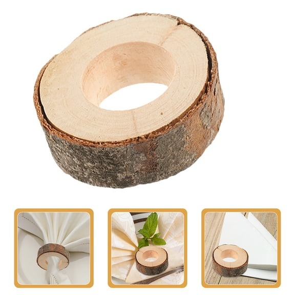Houderco 10Pcs Circle Shaped Napkin Rings for Rustic Table Settings with Wooden Tree Bark Material