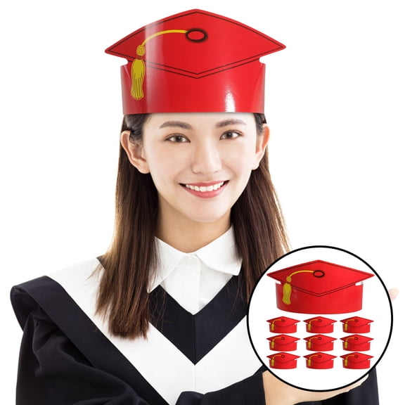 Houderco 12Pcs Mini Graduation Caps Square Brim Paper Hats for Children Red 35X10Cm