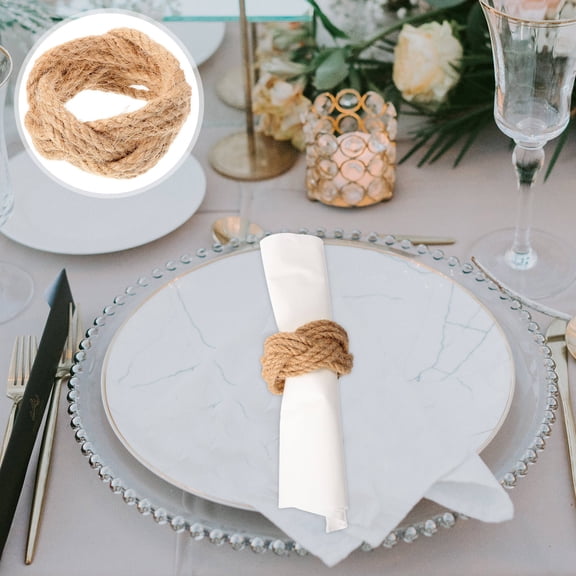 Houderco 6Pcs Khaki Flax Rope Napkin Ring for Table Decoration Rustic Style 2.4x2.4x1.6in