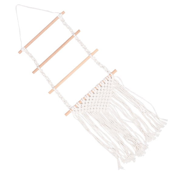 Houderco Modern Style Macrame Floating Shelves 1Pack White 47.2X13X0.8Inch Cotton Rope Wood Bedroom