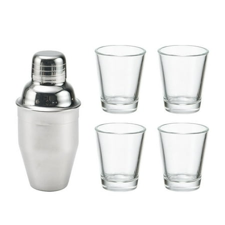 Houdini 5-piece Stainless Steel Shaker and Glass Shot Cup Set