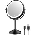 thumbnail image 1 of Houflody 8 Inch Lighted Makeup Mirror 1X/10X Magnifying LED Makeup Mirror 3 Color Dimmable Lighting Modes Rechargeable Cordless Cosmetic Mirror with Touch Control Vanity Mirror 360° Rotation, Black, 1 of 9