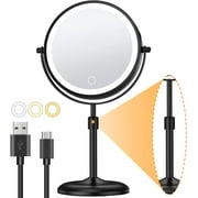Houflody Lighted Makeup Mirror with Magnification 10X, 3 Color Dimmable Lights & Height Adjustable 7" Cosmetic Mirror, 360° Swivel Double Sided Rechargeable LED Vanity Mirror-Black
