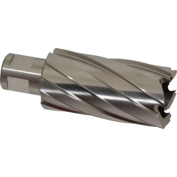 Hougen 1-1/4" Cutter Diam x 2" Cutting Depth, Bright Finish, HSS Annular Cutter 3/4" Diam Weldon Flat Shank