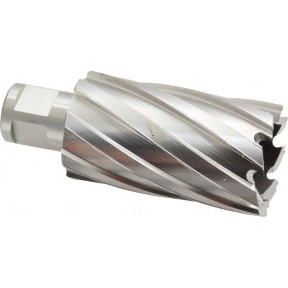 Hougen 1-3/8" Cutter Diam x 2" Cutting Depth, Bright Finish, HSS Annular Cutter 3/4" Diam Weldon Flat Shank