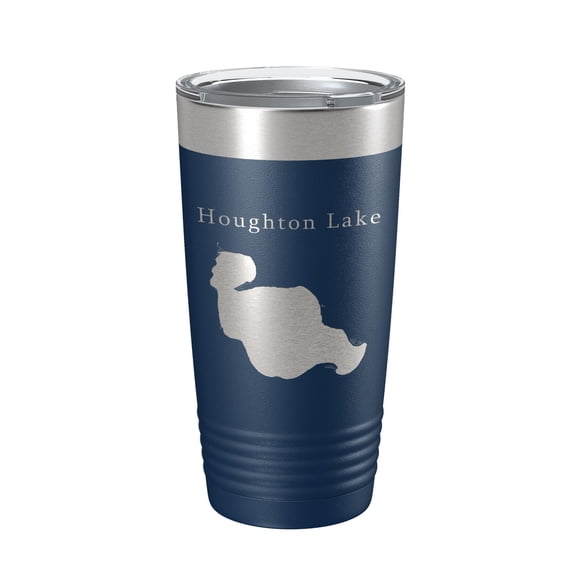 Houghton Lake Map Tumbler Travel Mug Insulated Laser Engraved Coffee Cup Michigan 20 oz Navy Blue