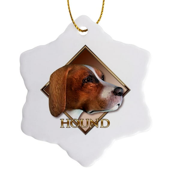 3drose, Hound Dog, 3 inch Snowflake Porcelain Ornament