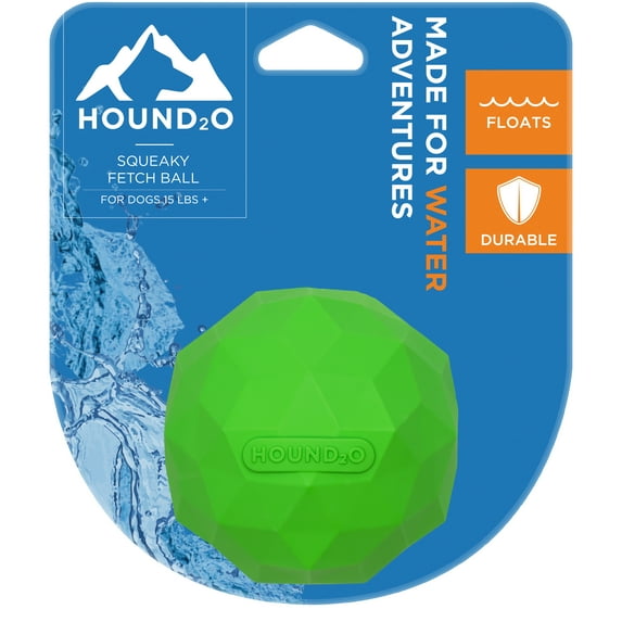 Hound2O Dog Toys | Squeaky Fetch Ball, Green | Durable & Floating Outdoor Toy for Dogs