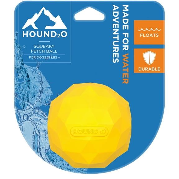 Hound2O Dog Toys | Squeaky Fetch Ball, Yellow | Durable & Floating Outdoor Toy for Dogs