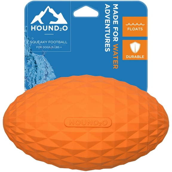 Hound2O Dog Toys | Squeaky Football, Orange | Durable & Floating Outdoor Toy for Dogs