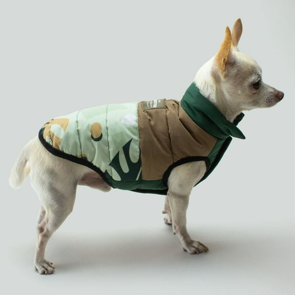 Houndstone Reversible Dog Puffer Jacket – Army Green - “Tropical Camo” - Size Large