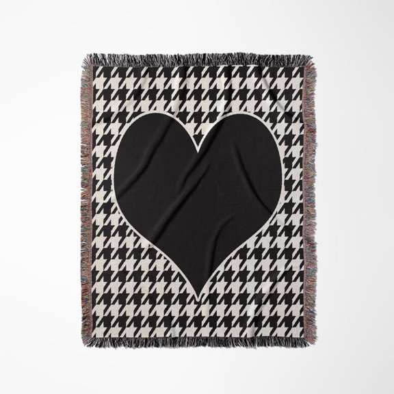 Houndstooth And Black Heart, Woven Blanket