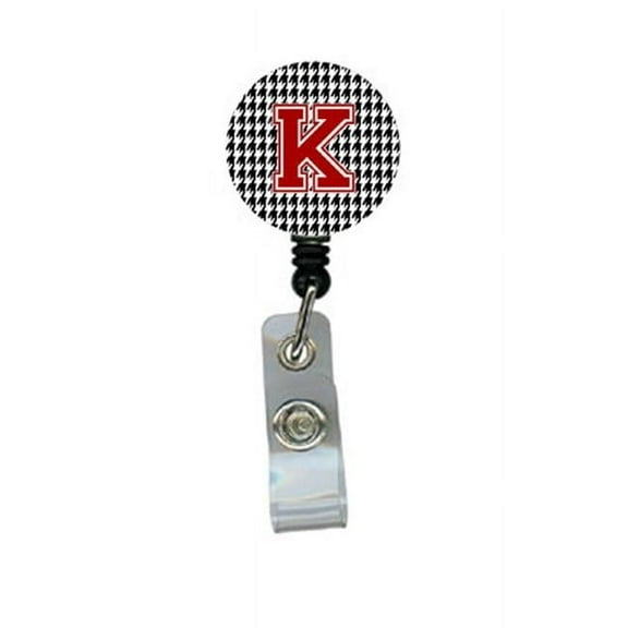 Houndstooth Black Initial K Monogram Initial Retractable Badge Reel Or Id Holder With Clip