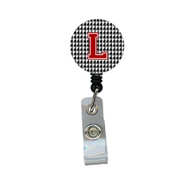 Houndstooth Black Initial L Monogram Initial Retractable Badge Reel Or Id Holder With Clip