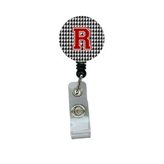 Houndstooth Black Initial R Monogram Initial Retractable Badge Reel Or Id Holder With Clip
