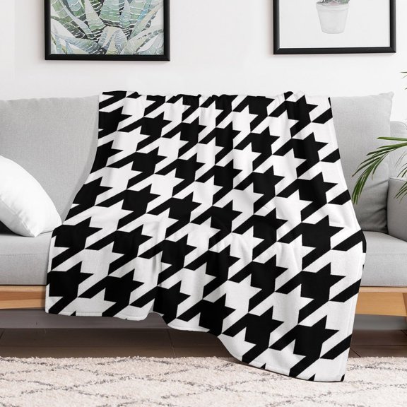 Houndstooth Blanket 40"x50" Anti-Pilling Flannel Throw Blanket Lightweight Soft Fleece,All-Season Couch And Bed Blanket for Home Travel Made in the USA