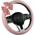 thumbnail image 1 of Houndstooth Bow Steering Wheel Covers Cute Beautiful Bow Pretty Steering Wheel Cover for Women Universal Fit 14.5-15 Inches Car Steering Wheel, Bow-Pink, 1 of 4