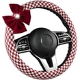 thumbnail image 1 of Houndstooth Bow Steering Wheel Covers Cute Beautiful Bow Pretty Steering Wheel Cover for Women Universal Fit 14.5-15 Inches Car Steering Wheel, Bow-Red, 1 of 7