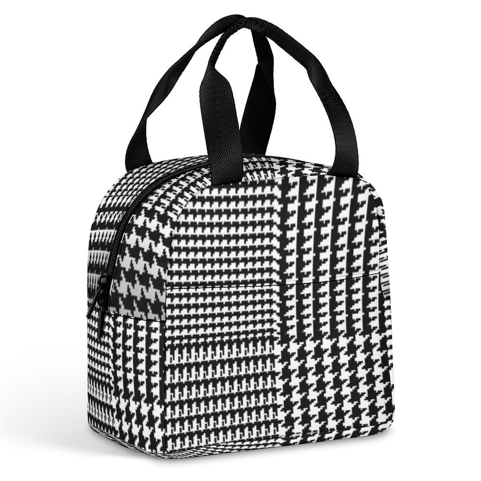 Houndstooth Geometric Glen Check Plaid Lunch Bag Woman 8x5x8.5inch Reusable Waterproof Insulated Lunch Box Portable Meal Tote Bag for Kids Adults Work