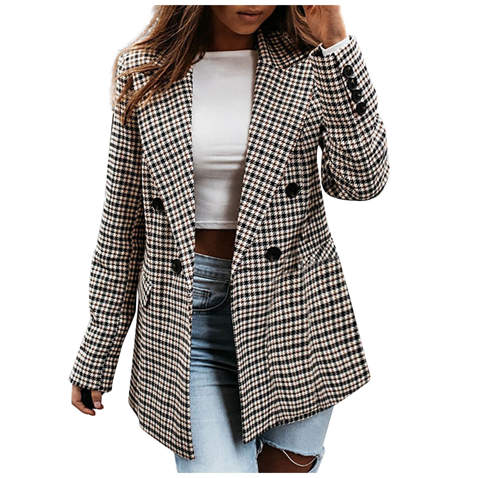 Paule Ka houndstooth double-breasted coat - Brown