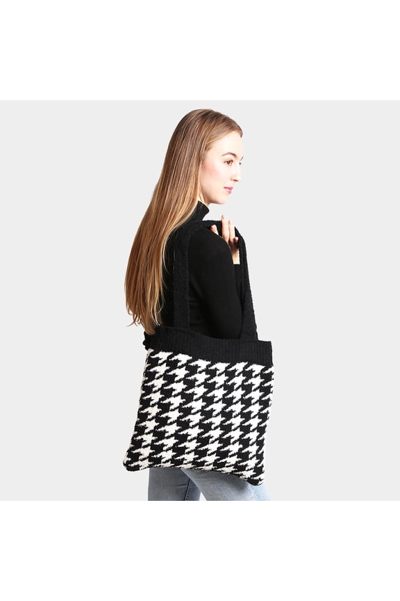 Houndstooth Knit Tote Bag