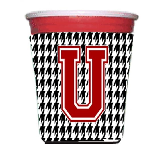 Houndstooth Monogram Initial U Red Solo Cup  Hugger
