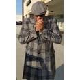 thumbnail image 1 of Houndstooth Overcoat - Gray and Black Checker With Blue Plaid Pattern Coat - Wool Fabric Topcoat, 1 of 1