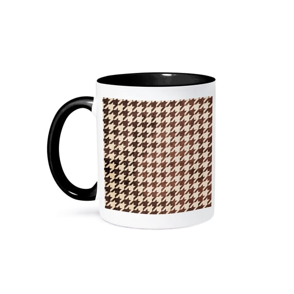 3drose, Houndstooth Pattern Dark Light Colors Repeating Design, 15oz Two-tone Black Mug
