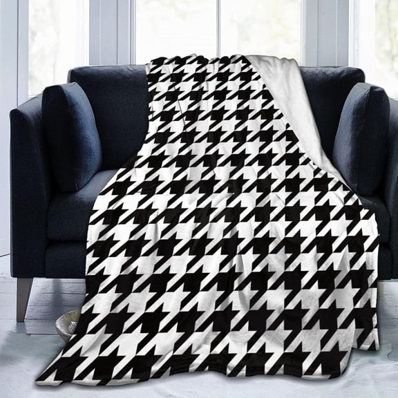 Houndstooth Pattern Throw Blanket Ultra Soft Warm All Season Decorative Fleece Blankets for Bed Chair Car Sofa Couch Bedroom 80"X60"