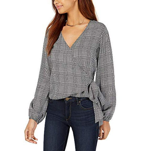 Houndstooth-Print Wrap Blouse Black Menswear S