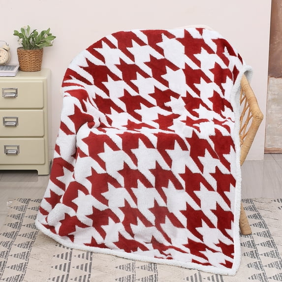 Houndstooth Sherpa Fleece Throw Blanket, Cozy Fuzzy Jacquard Blanket for the Couch Bed | Fluffy Comfy Warm Heavy Throws | Comfort Caring Gift, 50x60 inches