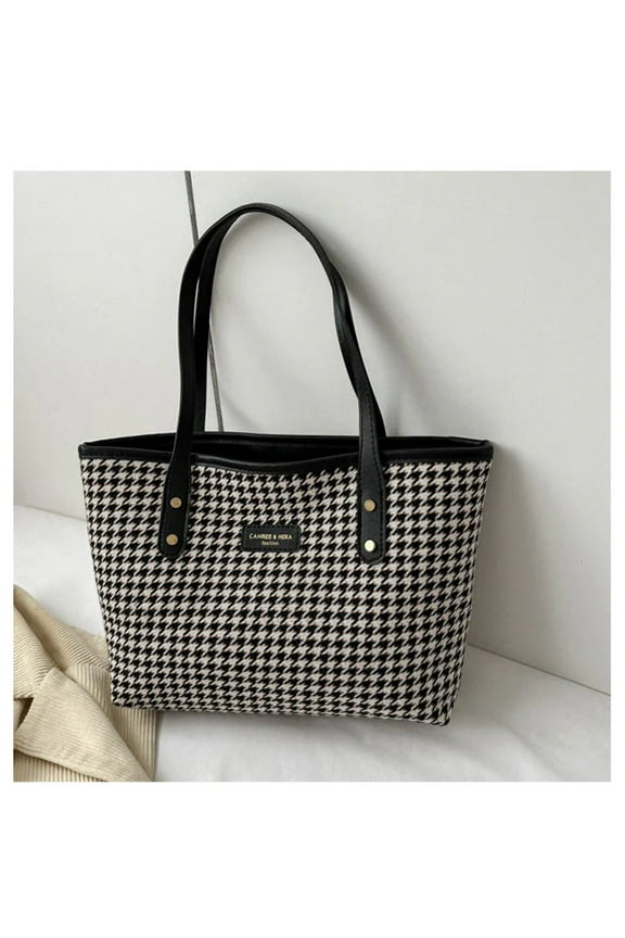 Houndstooth Shoulder Bag Winter Fashion Commuting Handbags WOmen Large Capacity Totes Casual Shopping Bag
