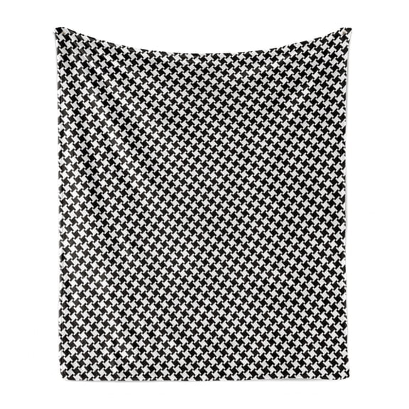 Houndstooth Soft Flannel Fleece Blanket, Monochrome Pattern with Classic Simple Ornament Repetitive Print, Cozy Plush for Indoor and Outdoor Use, 50" x 60", Charcoal Grey and White, by Ambesonne