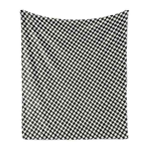Houndstooth Soft Flannel Fleece Blanket, Monochrome Pattern with Classic Simple Ornament Repetitive Print, Cozy Plush for Indoor and Outdoor Use, 60" x 80", Charcoal Grey and White, by Ambesonne