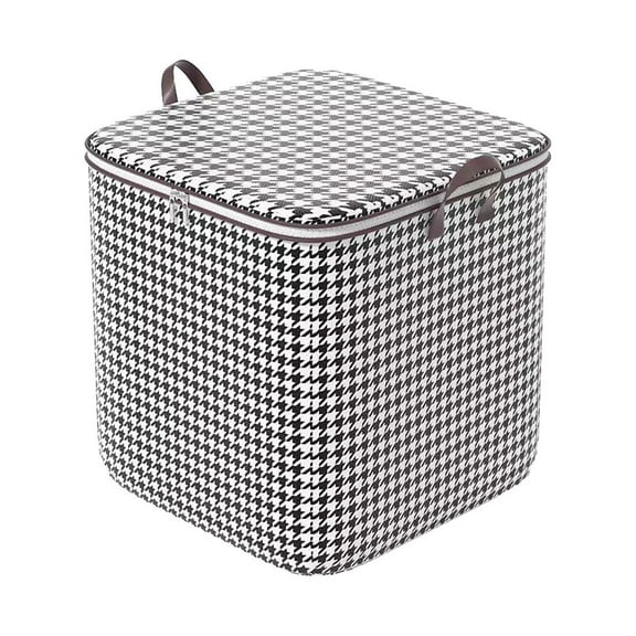 Houndstooth Storage Bag Large Capacity Folding Clothes Portable Wardrobe Sorting Clothes Storage Box With Reinforced Handle Zipper Cloth, Grey One Size